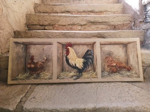 Tableau tryptique coq poules - tryptique, coq/poules